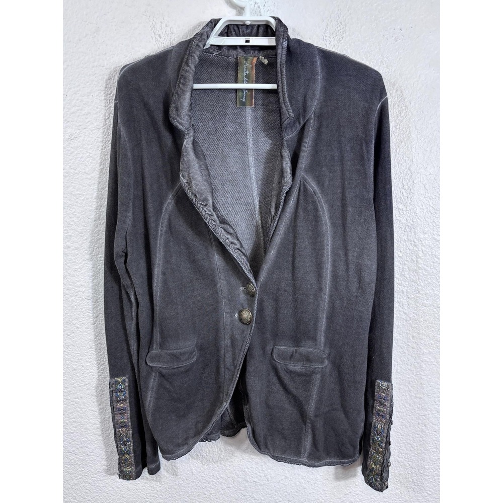 Aratta Silent Journey Jacket Womens XL Gray Knit Boho Embroidered Cuff Blazer